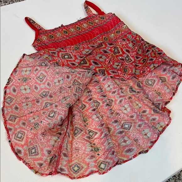 Vintage Red Two-Piece Set Beaded Embroidered Top & Ruffle Pants - Picture 8 of 16